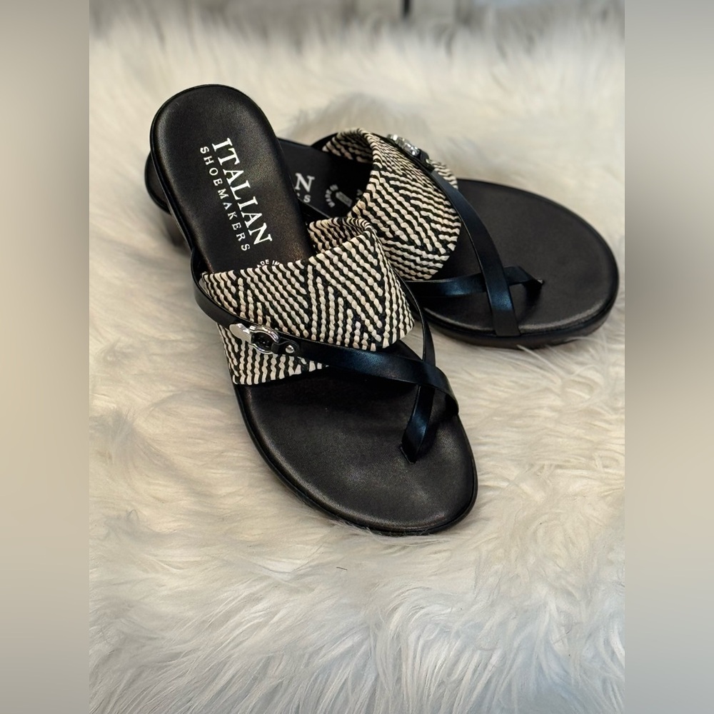 Italian Shoemakers Black and Cream Patterned Sandals